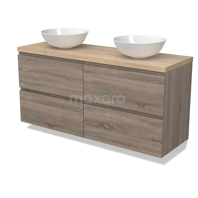 Modulo Plato Vanity units for countertop basin | 140 cm Oak Handle-less front Light brown oak worktop 4 drawers BMK18-01825