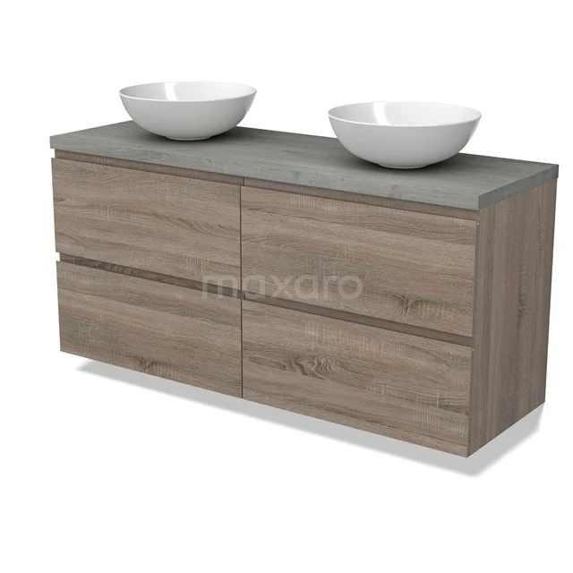 Modulo Plato Vanity units for countertop basin | 140 cm Oak Handle-less front Grey oak worktop 4 drawers BMK18-01828