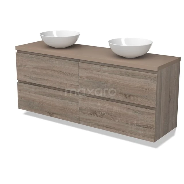 Modulo Plato Vanity units for countertop basin | 160 cm Oak Handle-less front Taupe worktop 4 drawers BMK18-01832