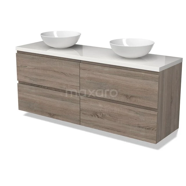 Modulo Plato Vanity units for countertop basin | 160 cm Oak Handle-less front High-gloss white worktop 4 drawers BMK18-01834
