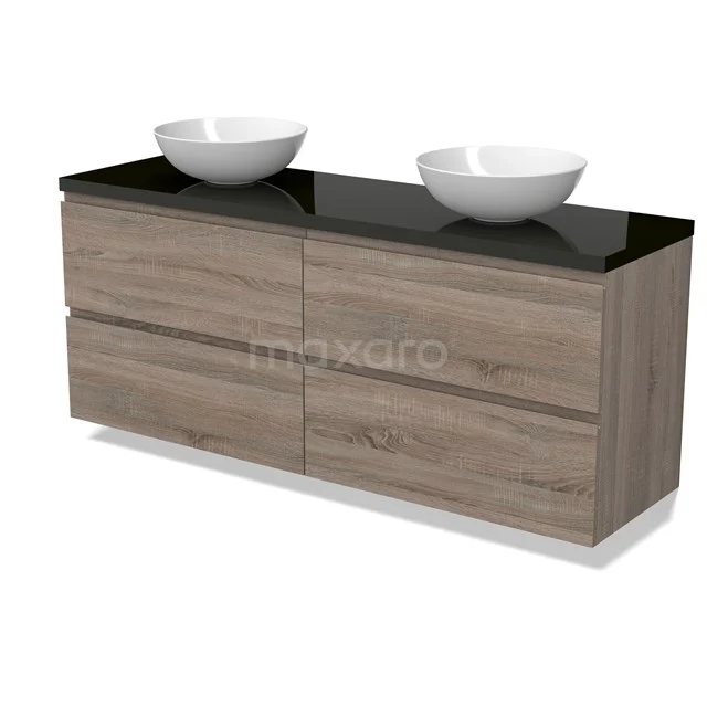 Modulo Plato Vanity units for countertop basin | 160 cm Oak Handle-less front High-gloss black worktop 4 drawers BMK18-01837