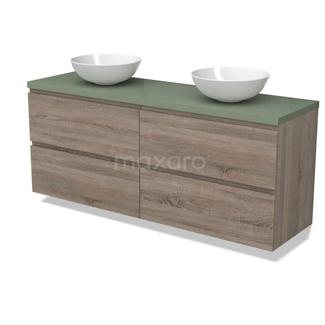 Modulo Plato Vanity units for countertop basin | 160 cm Oak Handle-less front Sage green worktop 4 drawers BMK18-01838