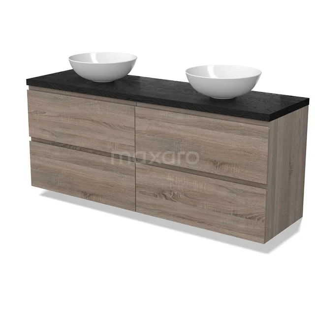 Modulo Plato Vanity units for countertop basin | 160 cm Oak Handle-less front Black oak worktop 4 drawers BMK18-01839