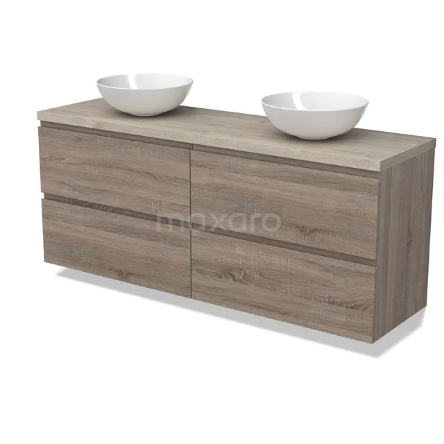 Modulo Plato Vanity units for countertop basin | 160 cm Oak Handle-less front Light grey oak worktop 4 drawers BMK18-01841