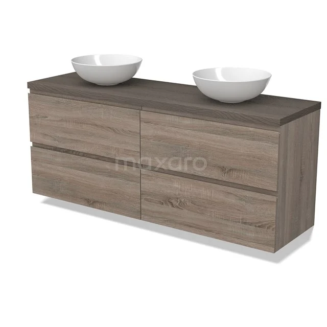 Modulo Plato Vanity units for countertop basin | 160 cm Oak Handle-less front Dark brown oak worktop 4 drawers BMK18-01844