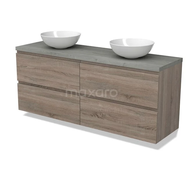 Modulo Plato Vanity units for countertop basin | 160 cm Oak Handle-less front Grey oak worktop 4 drawers BMK18-01845