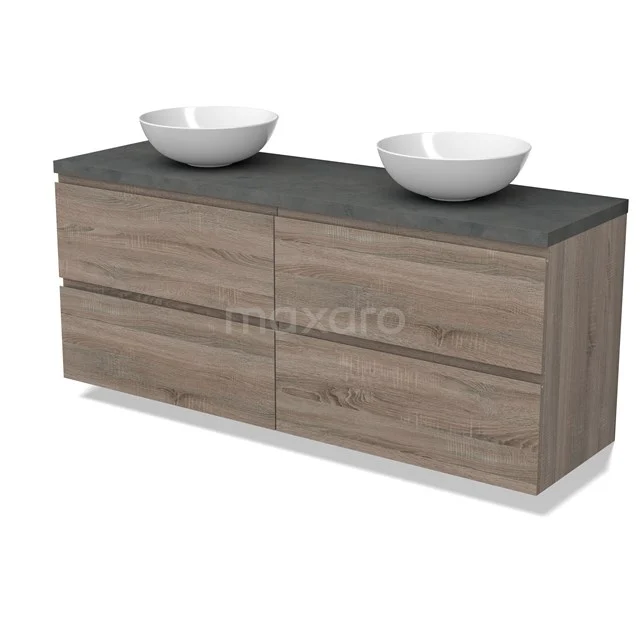 Modulo Plato Vanity units for countertop basin | 160 cm Oak Handle-less front Dark grey concrete worktop 4 drawers BMK18-01847