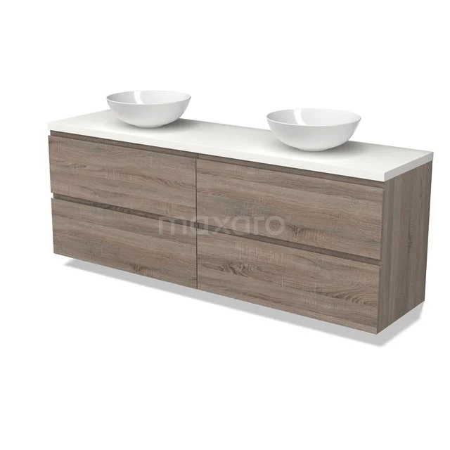 Modulo Plato Vanity units for countertop basin | 180 cm Oak Handle-less front Matte white worktop 4 drawers BMK18-01850