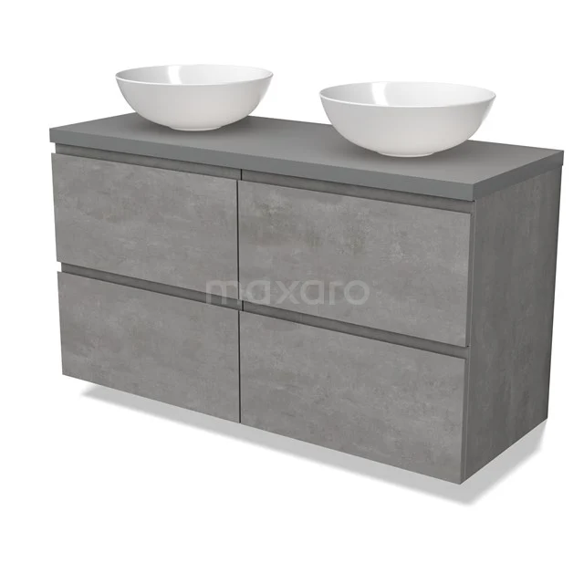 Modulo Plato Vanity units for countertop basin | 120 cm Light grey concrete Handle-less front Mid grey worktop 4 drawers BMK18-01858