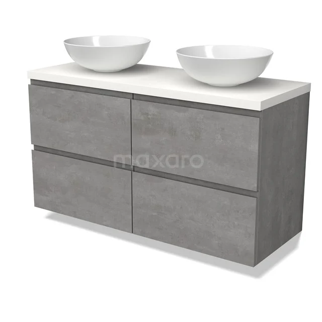 Modulo Plato Vanity units for countertop basin | 120 cm Light grey concrete Handle-less front Matte white worktop 4 drawers BMK18-01860