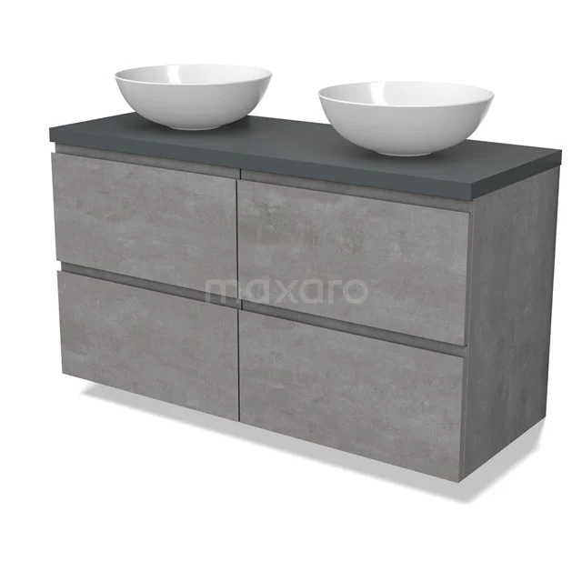 Modulo Plato Vanity units for countertop basin | 120 cm Light grey concrete Handle-less front Dark grey worktop 4 drawers BMK18-01861