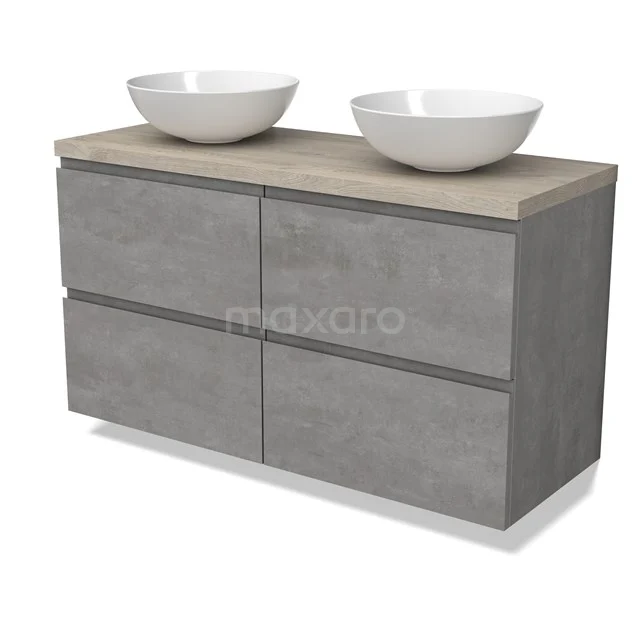 Modulo Plato Vanity units for countertop basin | 120 cm Light grey concrete Handle-less front Light grey oak worktop 4 drawers BMK18-01866