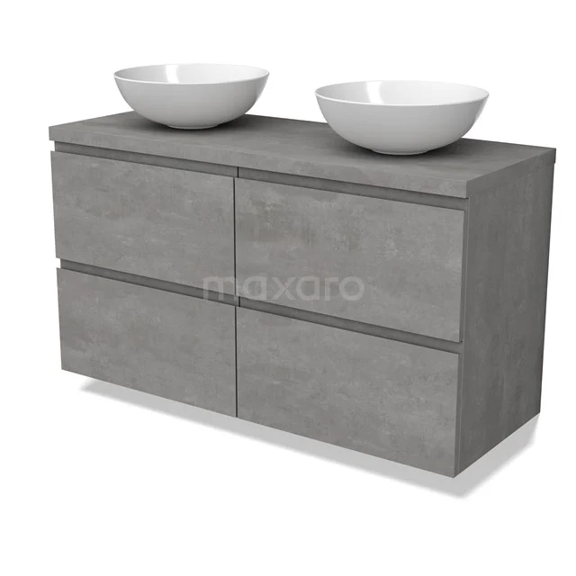 Modulo Plato Vanity units for countertop basin | 120 cm Light grey concrete Handle-less front Light grey concrete worktop 4 drawers BMK18-01871