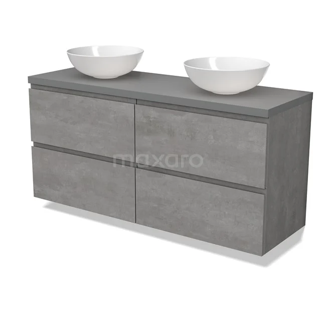 Modulo Plato Vanity units for countertop basin | 140 cm Light grey concrete Handle-less front Mid grey worktop 4 drawers BMK18-01874