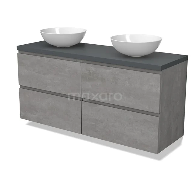 Modulo Plato Vanity units for countertop basin | 140 cm Light grey concrete Handle-less front Dark grey worktop 4 drawers BMK18-01877