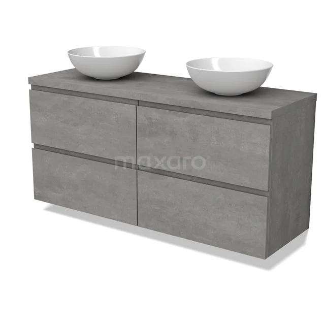 Modulo Plato Vanity units for countertop basin | 140 cm Light grey concrete Handle-less front Light grey concrete worktop 4 drawers BMK18-01885