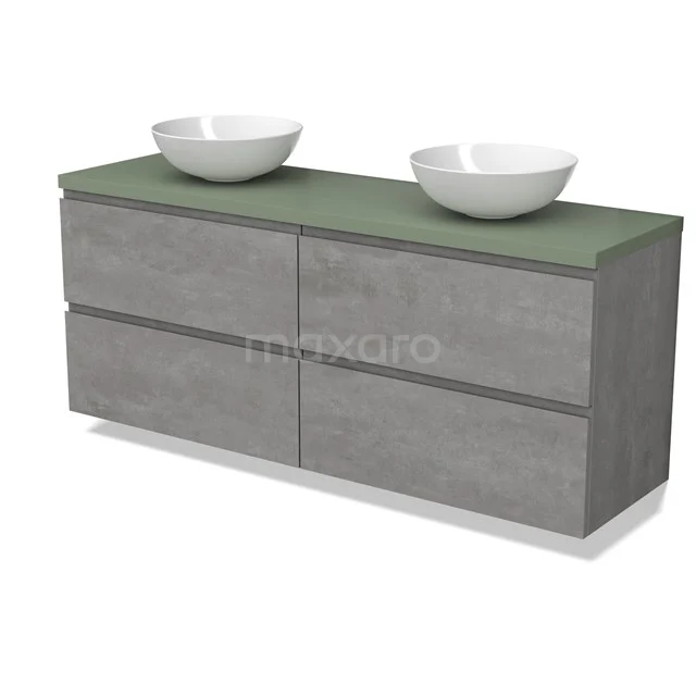 Modulo Plato Vanity units for countertop basin | 160 cm Light grey concrete Handle-less front Sage green worktop 4 drawers BMK18-01894