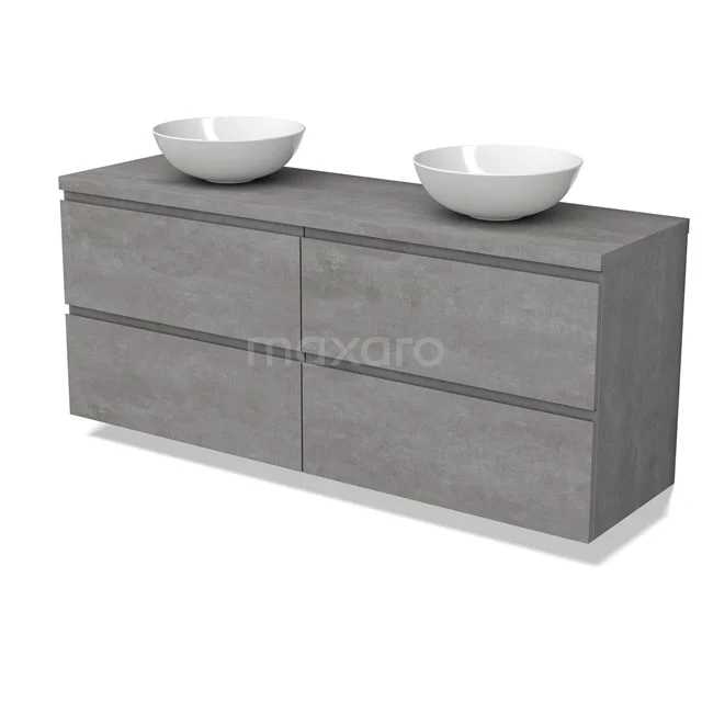 Modulo Plato Vanity units for countertop basin | 160 cm Light grey concrete Handle-less front Light grey concrete worktop 4 drawers BMK18-01902