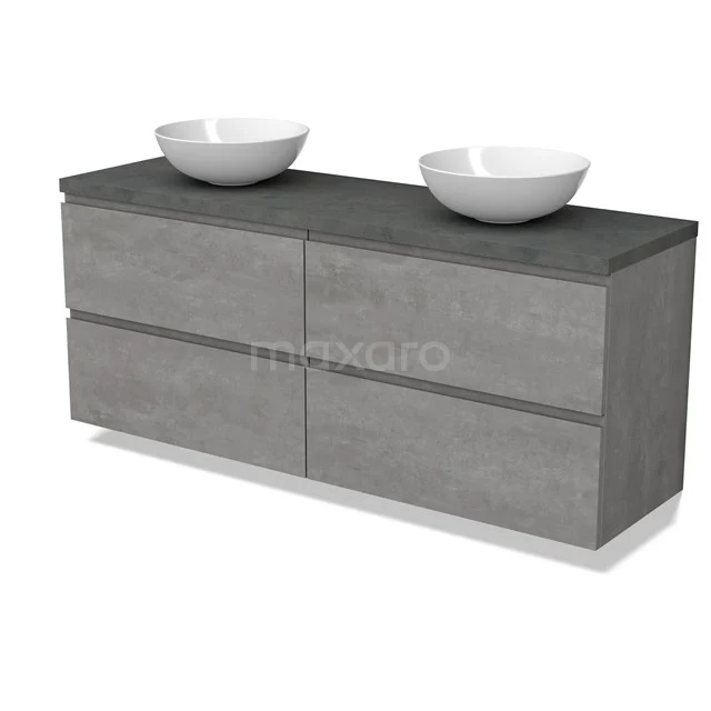 Modulo Plato Vanity units for countertop basin | 160 cm Light grey concrete Handle-less front Dark grey concrete worktop 4 drawers BMK18-01903
