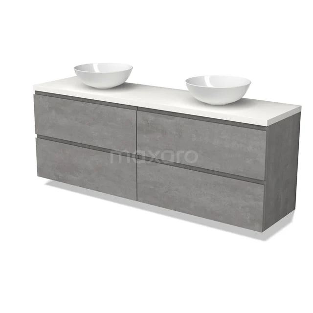 Modulo Plato Vanity units for countertop basin | 180 cm Light grey concrete Handle-less front Matte white worktop 4 drawers BMK18-01906