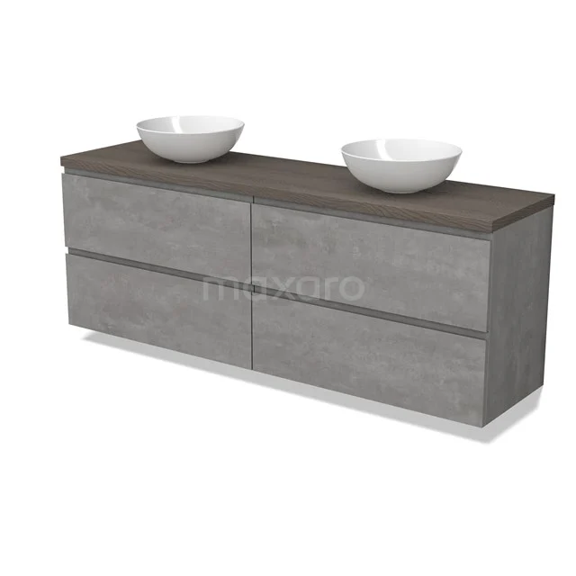Modulo Plato Vanity units for countertop basin | 180 cm Light grey concrete Handle-less front Dark brown oak worktop 4 drawers BMK18-01911