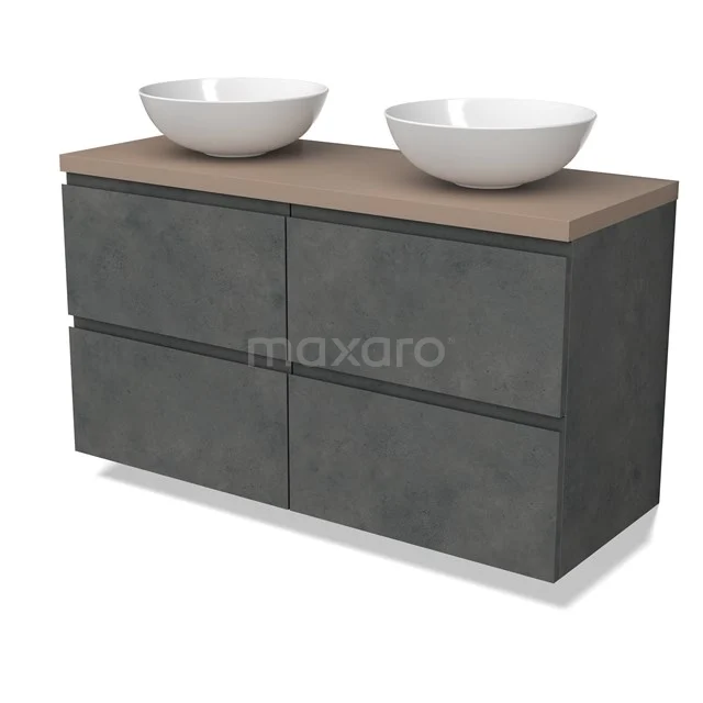 Modulo Plato Vanity units for countertop basin | 120 cm Dark grey concrete Handle-less front Taupe worktop 4 drawers BMK18-01913