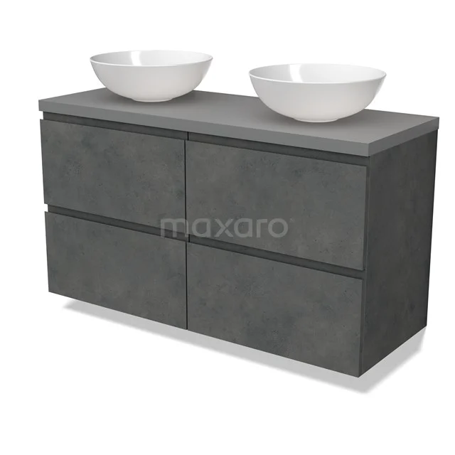Modulo Plato Vanity units for countertop basin | 120 cm Dark grey concrete Handle-less front Mid grey worktop 4 drawers BMK18-01914