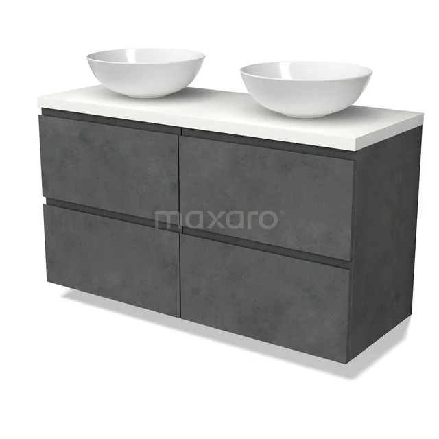 Modulo Plato Vanity units for countertop basin | 120 cm Dark grey concrete Handle-less front Matte white worktop 4 drawers BMK18-01916