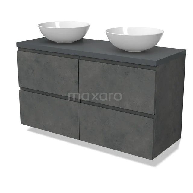 Modulo Plato Vanity units for countertop basin | 120 cm Dark grey concrete Handle-less front Dark grey worktop 4 drawers BMK18-01917