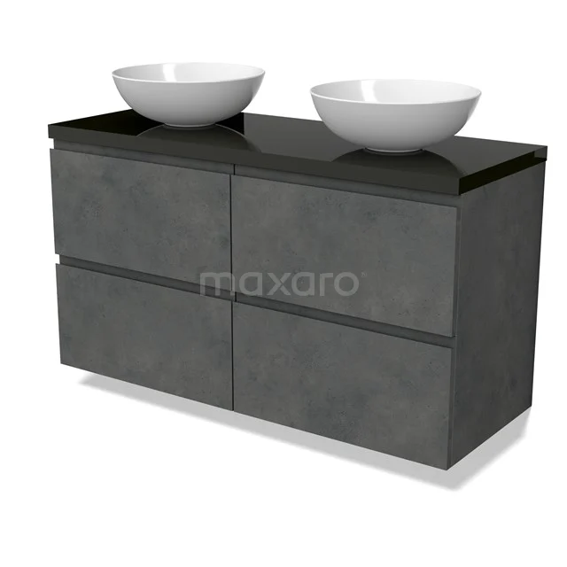 Modulo Plato Vanity units for countertop basin | 120 cm Dark grey concrete Handle-less front High-gloss black worktop 4 drawers BMK18-01918