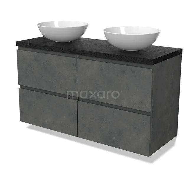 Modulo Plato Vanity units for countertop basin | 120 cm Dark grey concrete Handle-less front Black oak worktop 4 drawers BMK18-01920