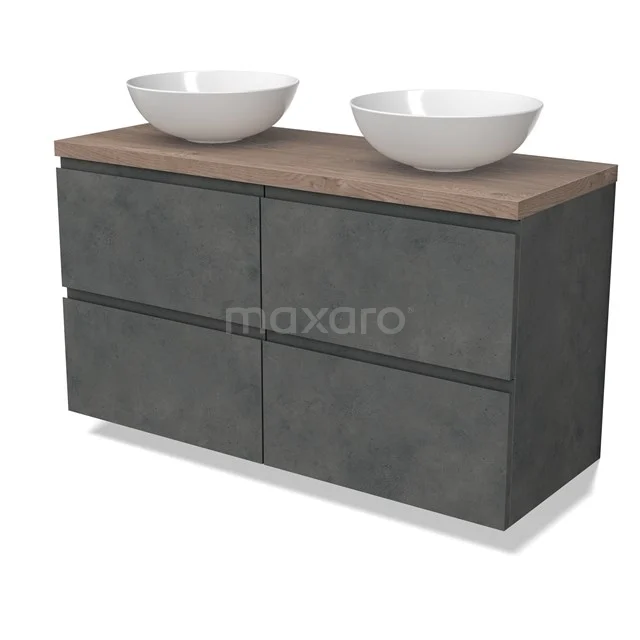 Modulo Plato Vanity units for countertop basin | 120 cm Dark grey concrete Handle-less front Mid brown oak worktop 4 drawers BMK18-01924
