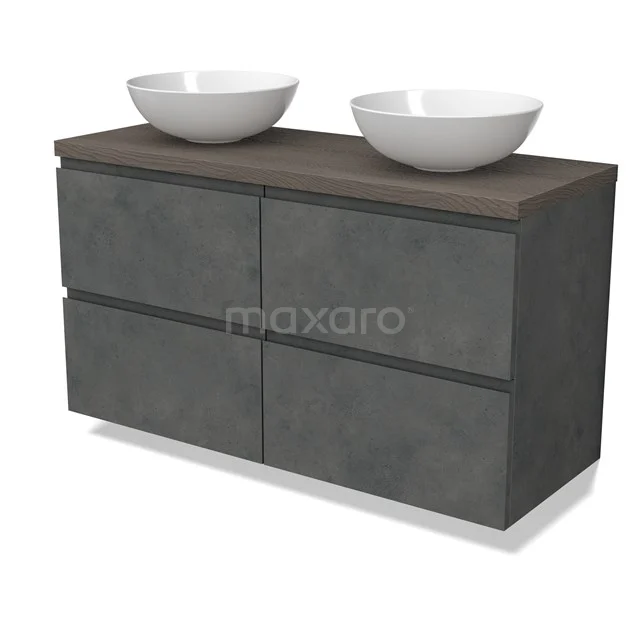 Modulo Plato Vanity units for countertop basin | 120 cm Dark grey concrete Handle-less front Dark brown oak worktop 4 drawers BMK18-01925