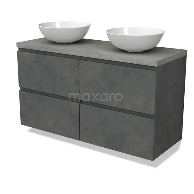 Modulo Plato Vanity units for countertop basin | 120 cm Dark grey concrete Handle-less front Grey oak worktop 4 drawers BMK18-01926