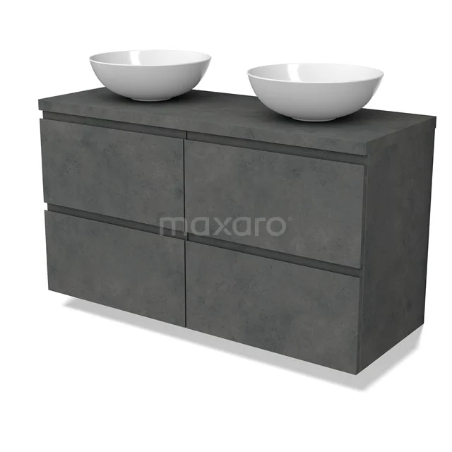 Modulo Plato Vanity units for countertop basin | 120 cm Dark grey concrete Handle-less front Dark grey concrete worktop 4 drawers BMK18-01928