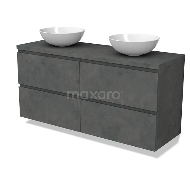 Modulo Plato Vanity units for countertop basin | 140 cm Dark grey concrete Handle-less front Dark grey concrete worktop 4 drawers BMK18-01942