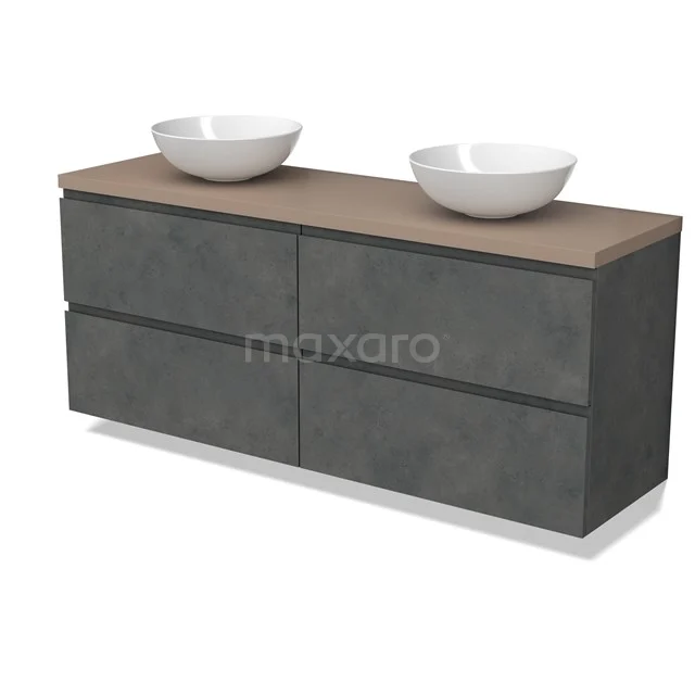 Modulo Plato Vanity units for countertop basin | 160 cm Dark grey concrete Handle-less front Taupe worktop 4 drawers BMK18-01944