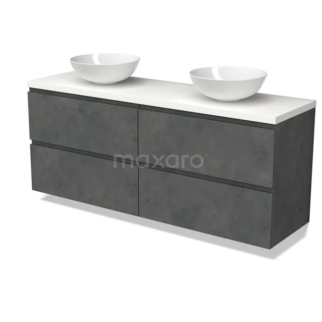 Modulo Plato Vanity units for countertop basin | 160 cm Dark grey concrete Handle-less front Matte white worktop 4 drawers BMK18-01947