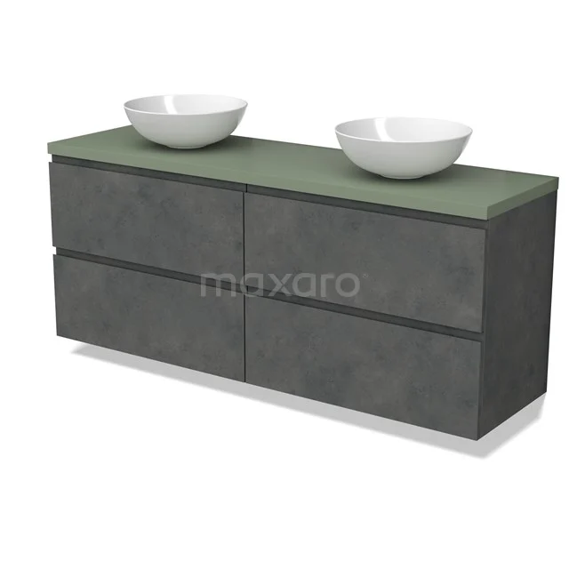 Modulo Plato Vanity units for countertop basin | 160 cm Dark grey concrete Handle-less front Sage green worktop 4 drawers BMK18-01950
