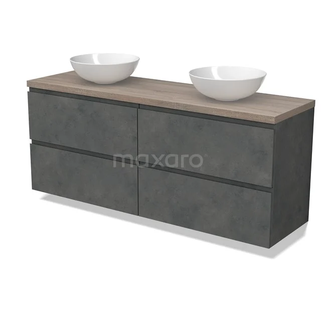 Modulo Plato Vanity units for countertop basin | 160 cm Dark grey concrete Handle-less front Oak worktop 4 drawers BMK18-01952