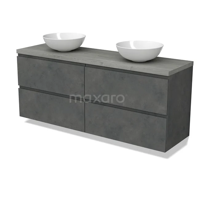 Modulo Plato Vanity units for countertop basin | 160 cm Dark grey concrete Handle-less front Grey oak worktop 4 drawers BMK18-01957