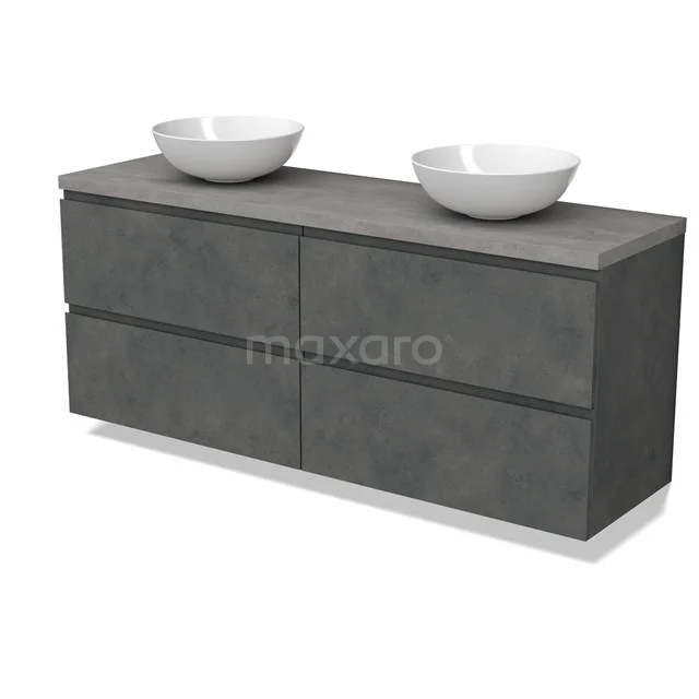 Modulo Plato Vanity units for countertop basin | 160 cm Dark grey concrete Handle-less front Light grey concrete worktop 4 drawers BMK18-01958