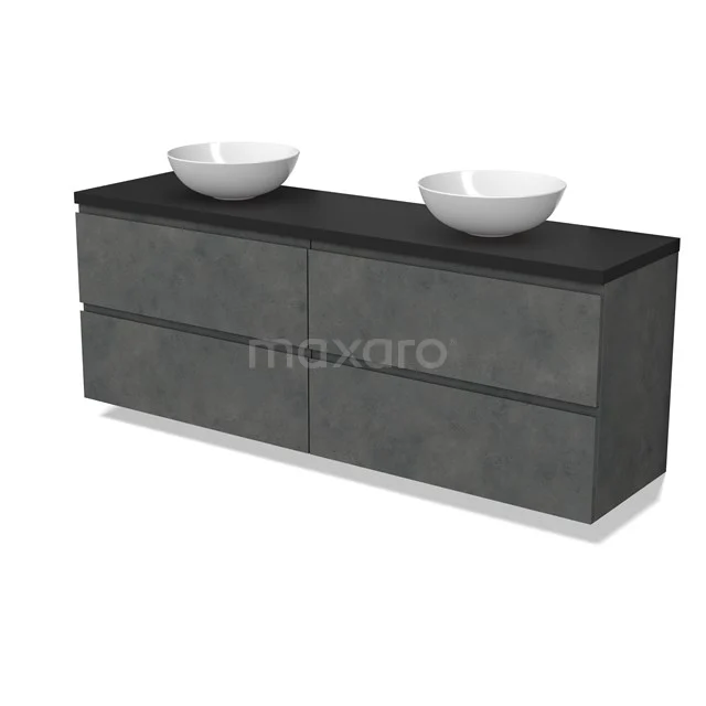 Modulo Plato Vanity units for countertop basin | 180 cm Dark grey concrete Handle-less front Matte black worktop 4 drawers BMK18-01960