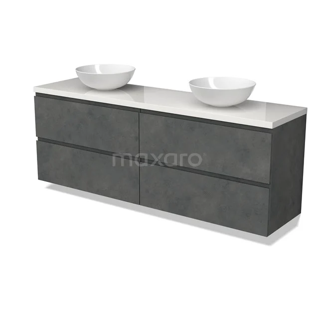 Modulo Plato Vanity units for countertop basin | 180 cm Dark grey concrete Handle-less front High-gloss white worktop 4 drawers BMK18-01961