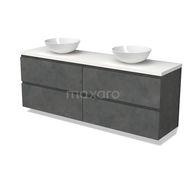 Modulo Plato Vanity units for countertop basin | 180 cm Dark grey concrete Handle-less front Matte white worktop 4 drawers BMK18-01962