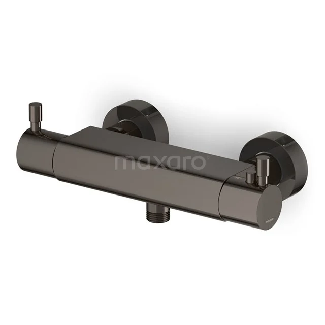 Matte black thermostatic mixer, cylindrical design, suitable for modern bathrooms, durable with high-quality finish.