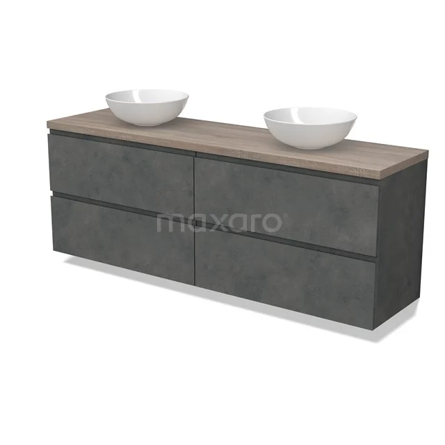 Modulo Plato Vanity units for countertop basin | 180 cm Dark grey concrete Handle-less front Oak worktop 4 drawers BMK18-01963