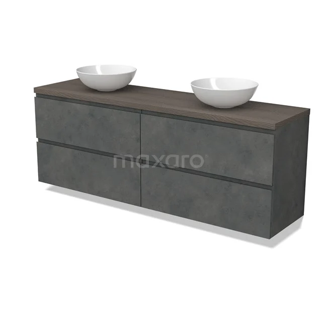 Modulo Plato Vanity units for countertop basin | 180 cm Dark grey concrete Handle-less front Dark brown oak worktop 4 drawers BMK18-01967