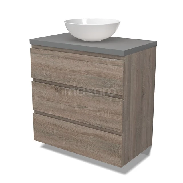Modulo Plato Vanity units for countertop basin | 80 cm Oak Handle-less front Mid grey worktop 3 drawers BMK19-01473