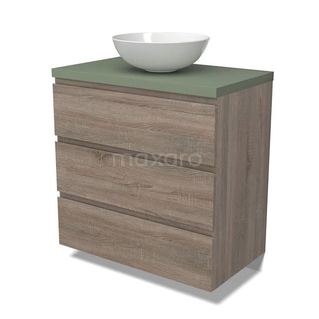 Modulo Plato Vanity units for countertop basin | 80 cm Oak Handle-less front Sage green worktop 3 drawers BMK19-01478